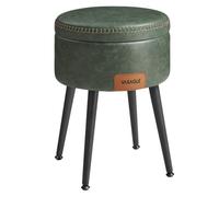 Pouf de Rangement, PU avec Coutures, Moderne Mi-siècle, avec Pieds en Acier, Capacité 150 kg, Vert Forêt