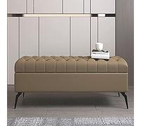 Pouf de rangement rectangulaire en bois massif avec compartiment caché, banc en cuir rembourré pour chambre à coucher, marron clair, 100 x 40 x 45 cm, solution de rangement élégante, assise