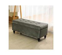 Pouf de rangement rectangulaire rembourré gris - Repose-pieds élégant avec couvercle à charnière de 80 cm, parfait pour le salon et les solutions de rangement peu encombrantes