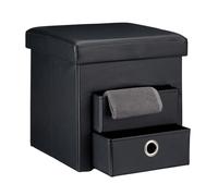 Pouf de rangement Relaxdays, 2 compartiments, 38x38x38 cm, similicuir, pliable, noir