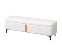Pouf de rangement rembourré blanc avec pieds en métal, 80 cm, idéal pour chambre à coucher, salon, entrée - Solution de rangement élégante et polyvalente