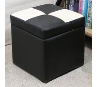 Pouf de rangement rembourré luxueux avec repose-pieds rembourré pour salon et chambre à coucher Petit cube en similicuir avec couvercle à charnière Design élégant noir et blanc