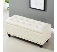 Pouf de rangement, repose-pieds en cuir, banc rembourré avec pieds en bois pour chambre à coucher, salle à manger, salon, couloir