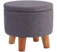 Pouf de Rangement Rond avec Housse Amovible en Tissu, Petit Tabouret d'appoint en Coton et Lin, 32 x 32 x 45 cm, Solution Polyvalente de décoration et d'organisation pour la Maison
