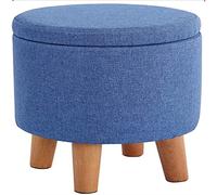 Pouf de Rangement Rond avec Housse Amovible en Tissu, Petit Tabouret d'appoint en Coton et Lin, 32 x 32 x 45 cm, Solution Polyvalente de décoration et d'organisation pour la Maison