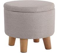Pouf de Rangement Rond avec Housse Amovible en Tissu, Petit Tabouret d'appoint en Coton et Lin, 32 x 32 x 45 cm, Solution Polyvalente de décoration et d'organisation pour la Maison