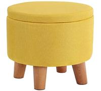 Pouf de Rangement Rond avec Housse Amovible en Tissu, Petit Tabouret d'appoint en Coton et Lin, 32 x 32 x 45 cm, Solution Polyvalente de décoration et d'organisation pour la Maison