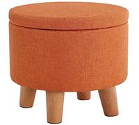 Pouf de Rangement Rond avec Housse Amovible en Tissu, Petit Tabouret d'appoint en Coton et Lin, 32 x 32 x 45 cm, Solution Polyvalente de décoration et d'organisation pour la Maison
