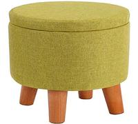 Pouf de Rangement Rond avec Housse Amovible en Tissu, Petit Tabouret d'appoint en Coton et Lin, 32 x 32 x 45 cm, Solution Polyvalente de décoration et d'organisation pour la Maison