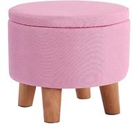Pouf de Rangement Rond avec Housse Amovible en Tissu, Petit Tabouret d'appoint en Coton et Lin, 32 x 32 x 45 cm, Solution Polyvalente de décoration et d'organisation pour la Maison