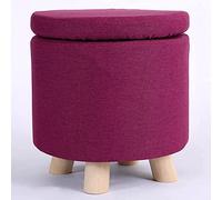Pouf de rangement rond empilable fuchsia - Repose-pieds en coton et lin pour salon, chambre à coucher et entrée - Conteneur bas de 35,1 cm pour changer de chaussures et décoration élégante