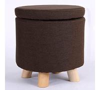 Pouf de rangement rond en coton et lin - Élégant repose-pieds empilable et récipient à langer bas pour salon et chambre à coucher - Chic K Brown - 35,8 x 33 cm