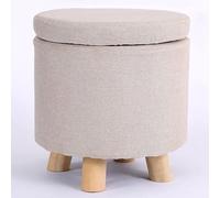 Pouf de rangement rond en coton et lin, repose-pieds empilable pour salon, entrée, chambre à coucher - Tabouret polyvalent pour changer de chaussures, ottoman décoratif