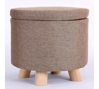 Pouf de rangement rond en coton et lin - Repose-pieds empilable pour salon, entrée et chambre à coucher - Tabouret polyvalent marron clair pour changer de chaussures - Décoratif 35,1 x 33 cm (taille
