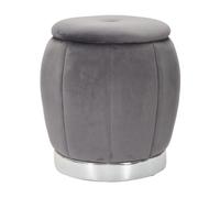 Pouf de rangement rond en velours avec base métallique 43cm Paris - Gris