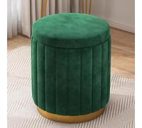 Pouf de rangement rond en velours, tabouret moderne avec repose-pieds rembourré avec couvercle amovible, base en métal doré pour salon, chambre à coucher, dortoir (couleur : marron)