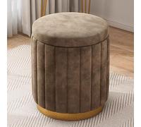 Pouf de rangement rond moderne en velours - Tabouret rembourré avec couvercle amovible et base en métal robuste pour salon, chambre à coucher, entrée - Décoration d'intérieur élégante et fonctionnelle