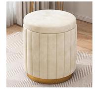 Pouf de rangement rond moderne - Repose-pieds rembourré avec couvercle amovible - Base élégante en métal doré - Tabouret polyvalent pour salon, chambre à coucher, dortoir - Blanc riz