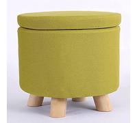 Pouf de rangement rond vert en coton et lin - Repose-pieds empilables et tabouret à langer pour salon, chambre à coucher et entrée - 32,6 x 30,5 cm