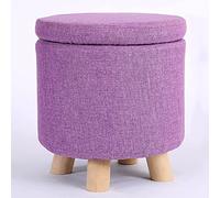 Pouf de rangement rond violet clair - Repose-pieds empilable et tabouret à langer pour salon et chambre à coucher - Solution de rangement en coton et lin peu encombrant 35,1 x 33 cm