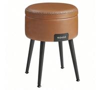 Pouf De Rangement, Tabouret De Coiffeuse, Pu Avec Coutures, Moderne Mi-Siècle, Capacité 150 Kg, Marron Caramel Marron