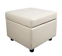Pouf de rangement touffeté blanc crème - Repose-pieds cube polyvalent avec dessus rabattable en similicuir pour salon, chambre à coucher, bureau - 44 x 44 x 38 cm
