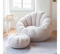 Pouf de rangement ultra doux en mousse à mémoire de forme avec fermeture éclair - Imitation fourrure de nounours - Lavable - Parfait pour nizer les jouets en peluche - Design blanc confortable