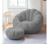 Pouf de rangement ultra doux en mousse à mémoire de forme - Housse lavable à fermeture éclair en fausse fourrure d'ours en peluche grise Parfait pour nizing les jouets en peluche et la décoration de