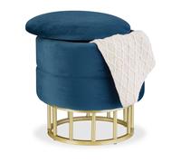 Pouf de rangement velours Meuble appoint Pouf coiffeuse Tabouret rond bleu