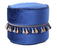 Pouf Déco à Pompons Taj Mahal 45cm Bleu Bleu