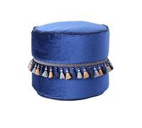Pouf Déco à Pompons "Taj Mahal" 45cm Bleu