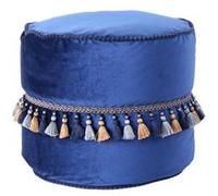 Pouf Déco à Pompons "Taj Mahal" 45cm Bleu