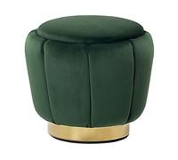 Pouf Décoratif Glamour avec Base Dorée en Velours Vert Foncé Irving