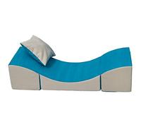 Pouf dépliant, Fauteuil 3 en 1: Pouf, Chaise Longue, Table pour Enfants (Couleur: Bleu-Beige)