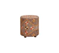 Pouf en acacia et housse en coton multicolore, à motifs, fixe, cylindrique - Chehoma, Kilim - 45x45x47 cm