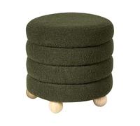 Pouf en Bouclé Pieds en Bois de Pin Assise Rembourrée Accessoire pour la Maison Vert Chilly