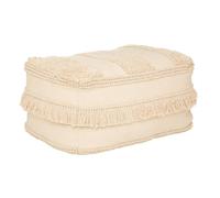 Pouf en Coton Beige avec Motifs en Relief et Franges 65 x 45 cm - Atmosphera