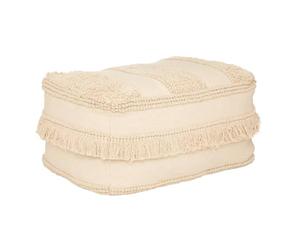 Pouf en Coton Beige avec Motifs en Relief et Franges 65 x 45 cm - Atmosphera