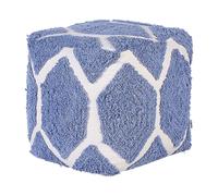 Pouf en Coton Beige et Bleu Cube Boho Décoration Tissée à Motif Géométrique Rojh