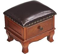 Pouf en Cuir avec Rangement, Repose-Pieds en Bois Massif avec tiroir, Petit Repose-Pieds Cube, Boutons E, 35 x 30 x 30 cm, D, 35 x 30 x 30 cm