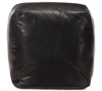Pouf En Cuir De Chèvre Véritable Noir 40x40x40 Cm, Repose-Pieds Rembourré En Coton, Design Noir