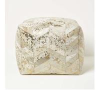 Pouf en cuir tacheté or - HOMESCAPES - Elégance - Chic - 50 x 50 x 40 cm