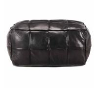 Pouf en Cuir Véritable de Chèvre, Noir, 60 x 60 x 30 cm, Rempli de Coton | Repose-pieds, assise d'appoint, salon ou chambre, style contemporain, intérieur rembourré