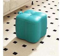 Pouf en forme de fleur avec revêtement en cuir et cadre en bois, repose-pieds moderne pour canapé, repose-pieds pour salon, balcon, résidence d'étudiant (bleu)