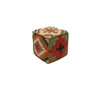 Pouf en laine multicolore, à motifs, fixe, forme cube - Chehoma, Indien - 40x40x40 cm