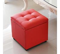 Pouf en similicuir, pouf coffre à jouets avec couvercle pouf de rangement carré repose-pieds rembourré dressing tabouret de maquillage siège en PU pour salon | Capacité de 150 kg, rouge(Color:Red)