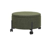 Pouf en tissu vert, rond, avec roulettes, avec rangement - Hübsch, Contain - Ø66 cm H37 cm