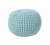 HOMESCAPES Pouf rond tressé en coton, Pouf tricot coloris Bleu pastel, 40x35 cm