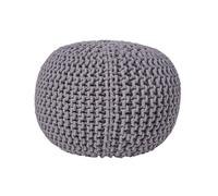HOMESCAPES Pouf rond tressé en coton, Pouf tricot coloris Gris, 40x35 cm