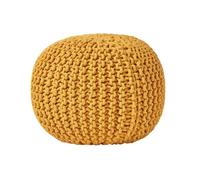 HOMESCAPES Pouf Rond tressé en Coton, Pouf Tricot Coloris Jaune Moutarde, 40x35 cm